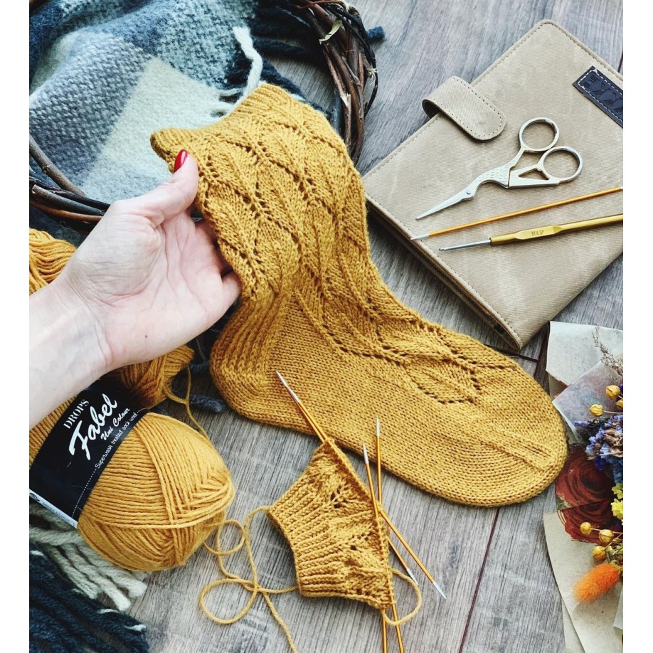 Drops Fabel - Uni print, 111 mustard