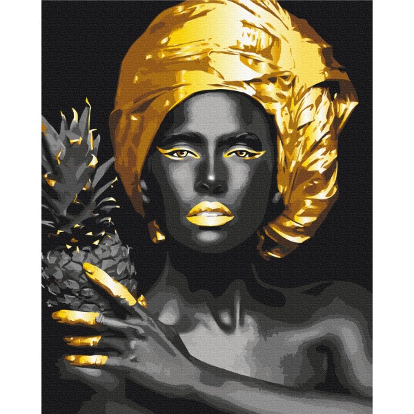 Картина за номерами Екзотична краса з золотою фарбою BS53909