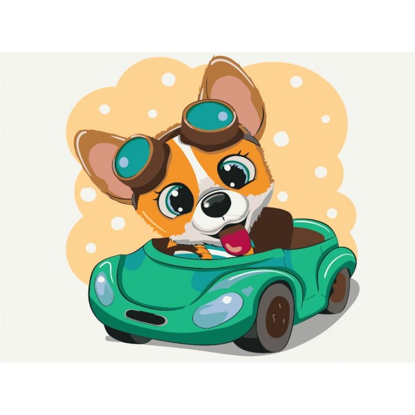 Картина по номерам Корги за рулем KBS0073