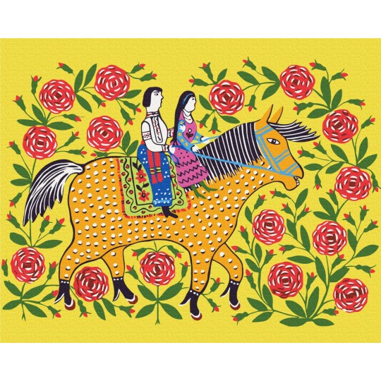 Дівчина з козаком на прогулянці © Maria Prymachenko PBS53655