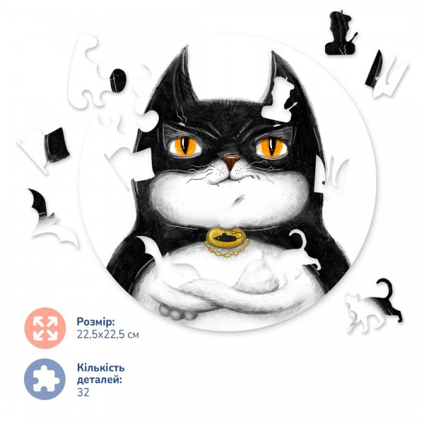 Деревянные пазлы Котик Бетмэн ©Марианна Пащук