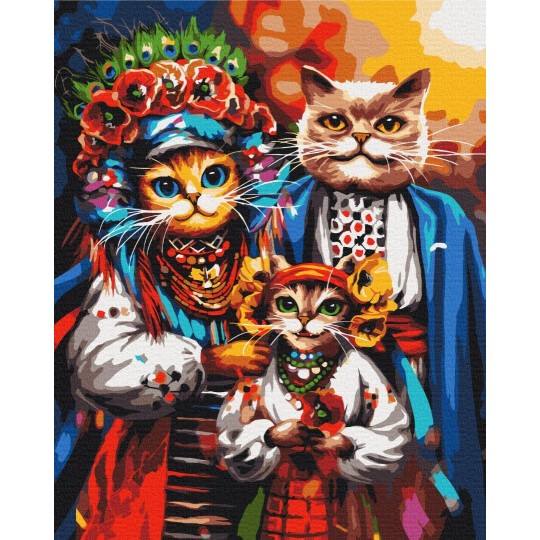 Преміум картина за номерами Сімя котиків-козаків ©Маріанна Пащук PBS53690