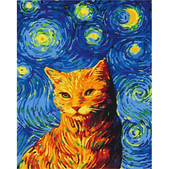 Картина по номерам Кот в звездную ночь