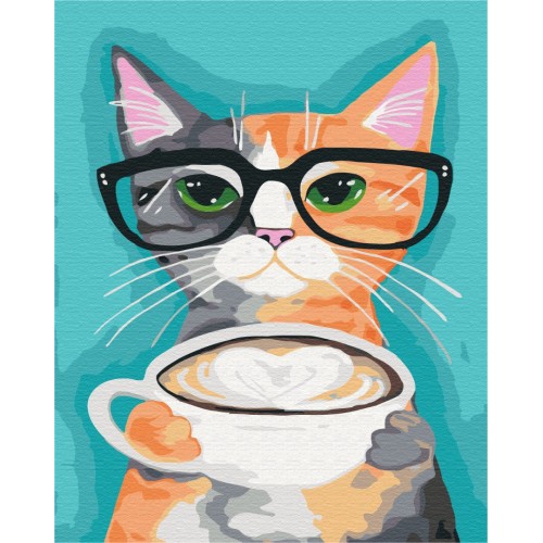 Картина по номерам - Кот и кофе