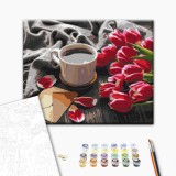 Картина по номерам - Тюльпаны к кофе