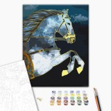 Картина за номерами - Скакун в сутінках  з золотою фарбою