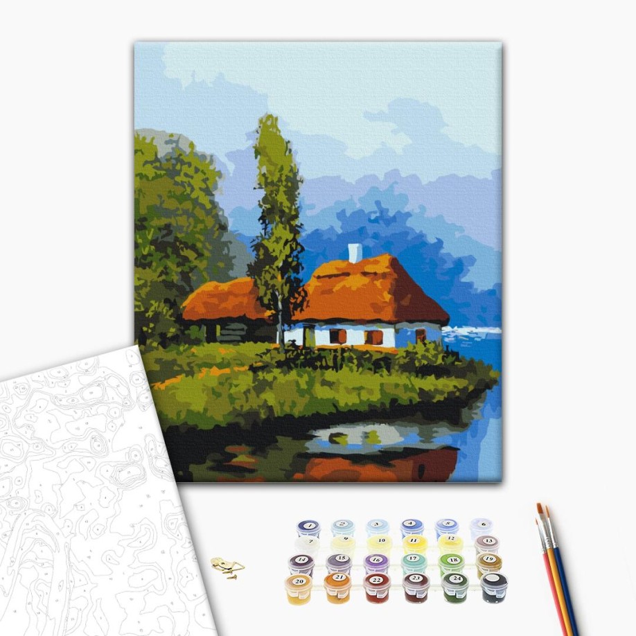 Картина за номерами - Хатинка біля озера
