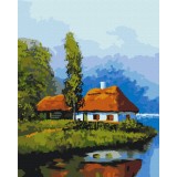 Картина за номерами - Хатинка біля озера