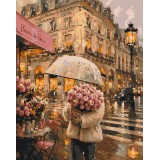 Картина за номерами "Дівчина з квітами під дощем" BS54642 40×50 см