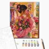 Картина за номерами "Дівчина з букетом тюльпанів" BS54644 40×50 см