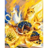 Картина за номерами "Рудий кіт та пиріг з чорницею" BS54669 40×50 см