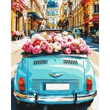 Картина за номерами "Блакитне авто з квітами" BS54698 40×50 см