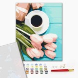 Преміум картина за номерами - Тюльпани до кави