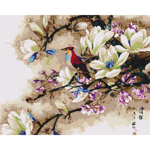 Преміум картина за номерами - Співи екзотичного птаха